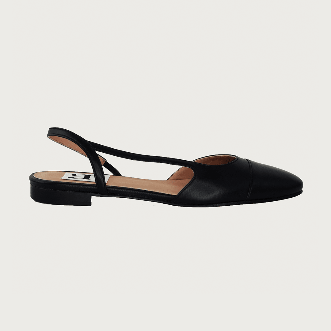 Chloe .5' Slingback Black-Black Leather Flats andreacarrano