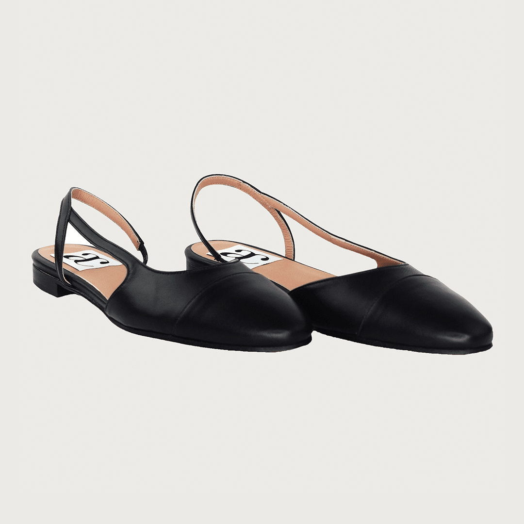 Chloe .5' Slingback Black-Black Leather Flats andreacarrano
