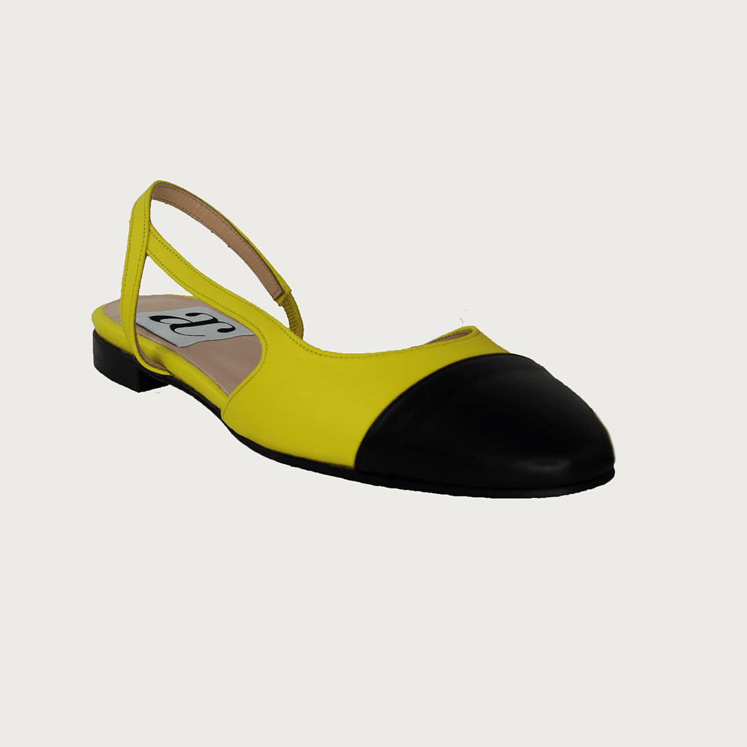 Chloe .5' Slingback Canary Yellow-Black Leather Flats andreacarrano