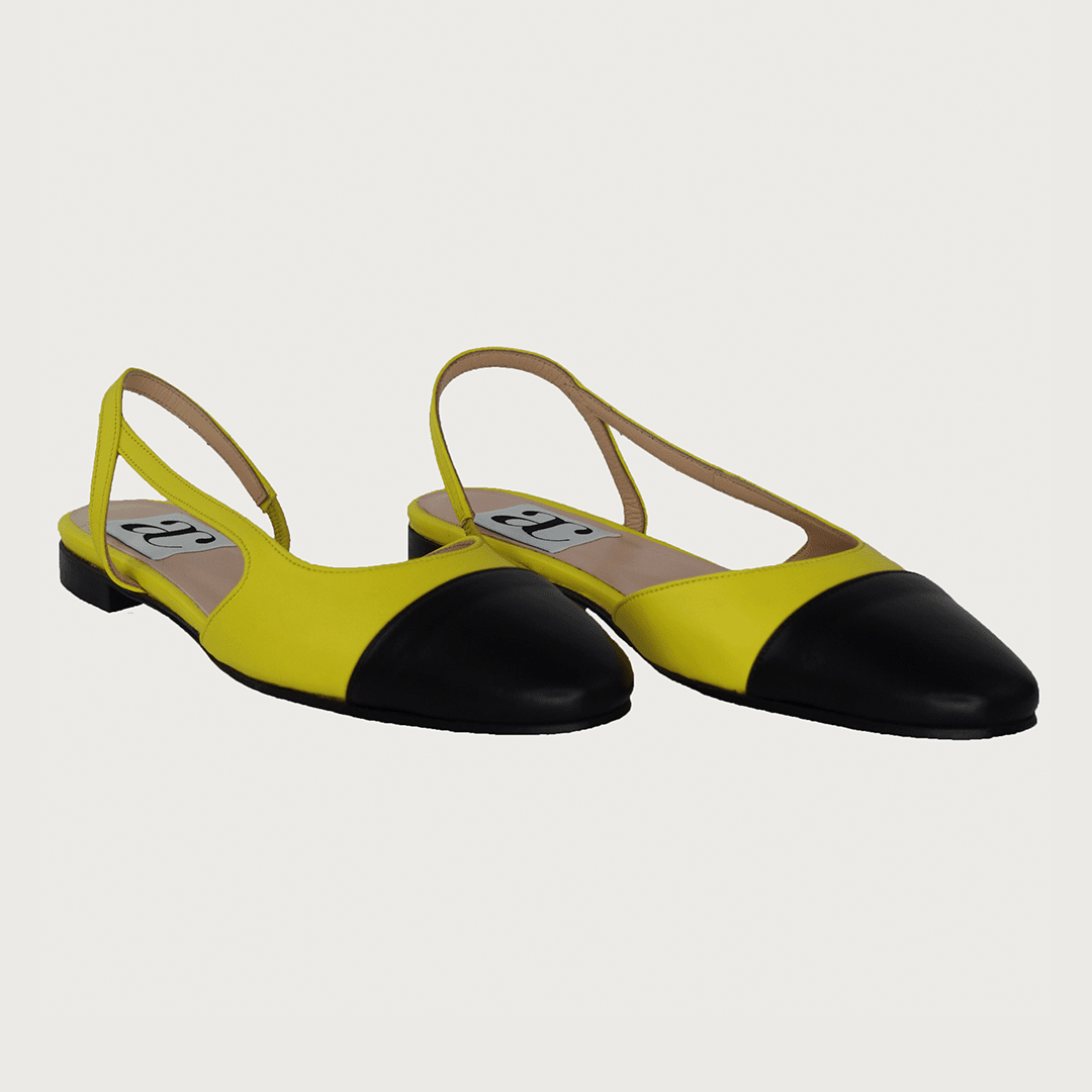 Chloe .5' Slingback Canary Yellow-Black Leather Flats andreacarrano