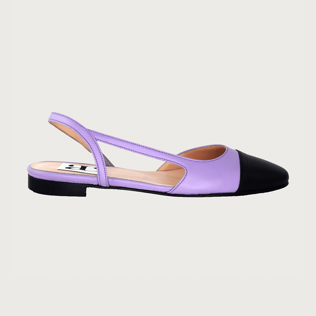 Chloe .5' Slingback Lavender-Black Leather Flats andreacarrano