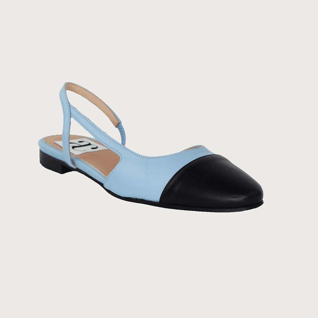 Chloe .5' Slingback Sky Blue-Black Leather Flats andreacarrano