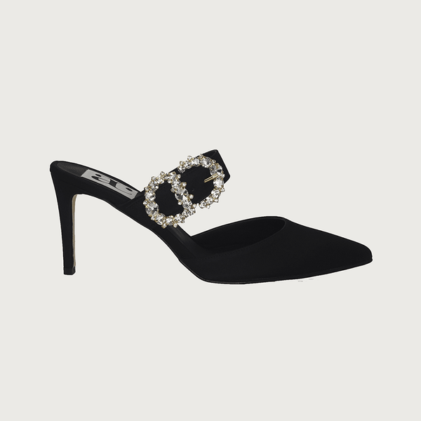 GISELLE BLACK SATIN × BLACK GISELLE | Women's Black Patent Leather Pointed Toe Pumps