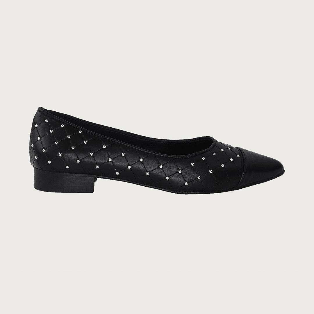 JACKIE QUILTED BLACK LEATHER SILVER STUDS Flats andreacarrano 