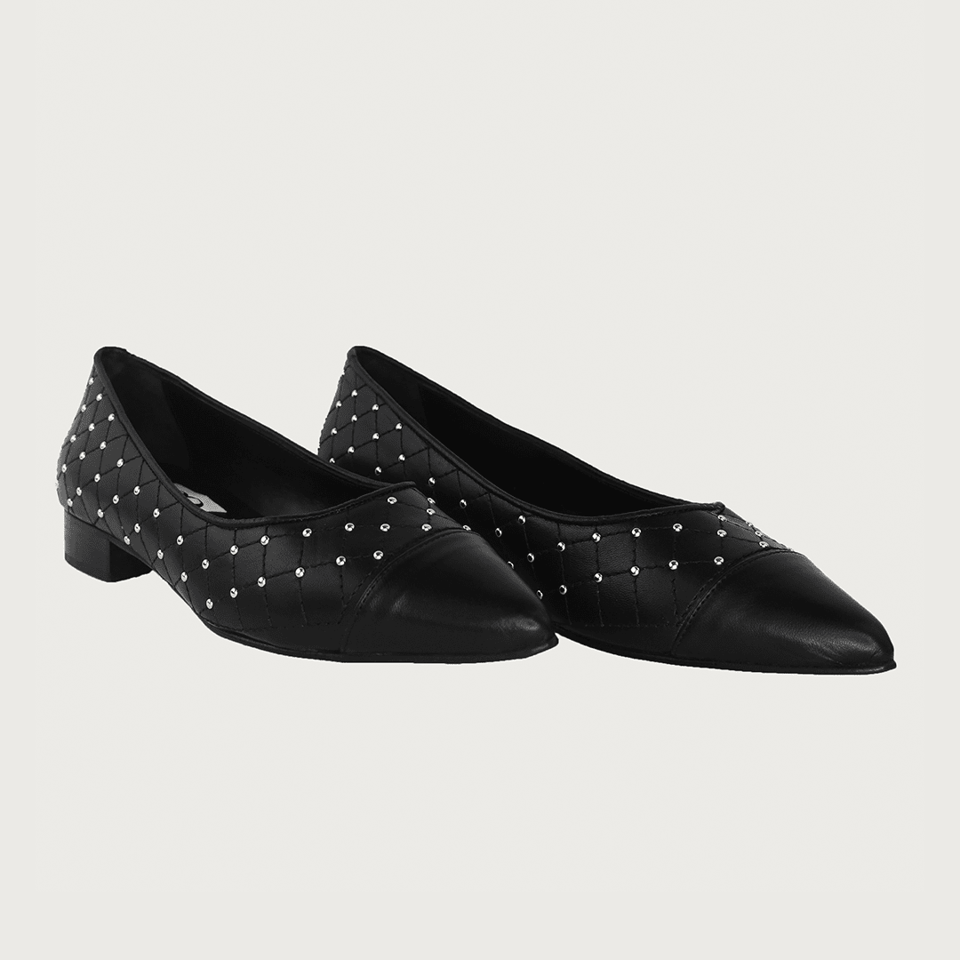 JACKIE QUILTED BLACK LEATHER SILVER STUDS Flats andreacarrano 