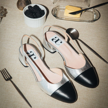 Chloe .5' Slingback Silver-Black Leather Flats andreacarrano 