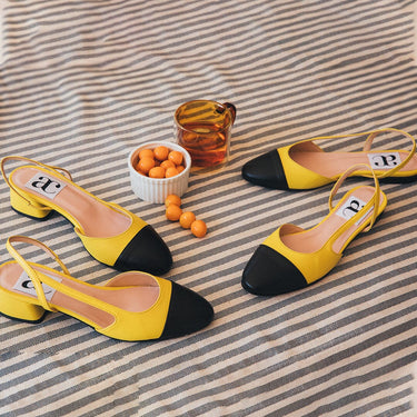 Chloe 1.5' Slingback Canary Yellow-Black Leather Flats andreacarrano 