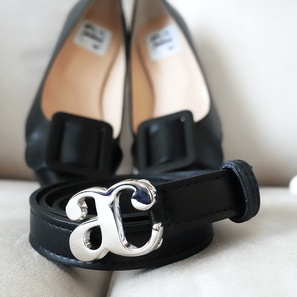 AC SILVER BUCKLE-BLACK LEATHER BELT belts andreacarrano 