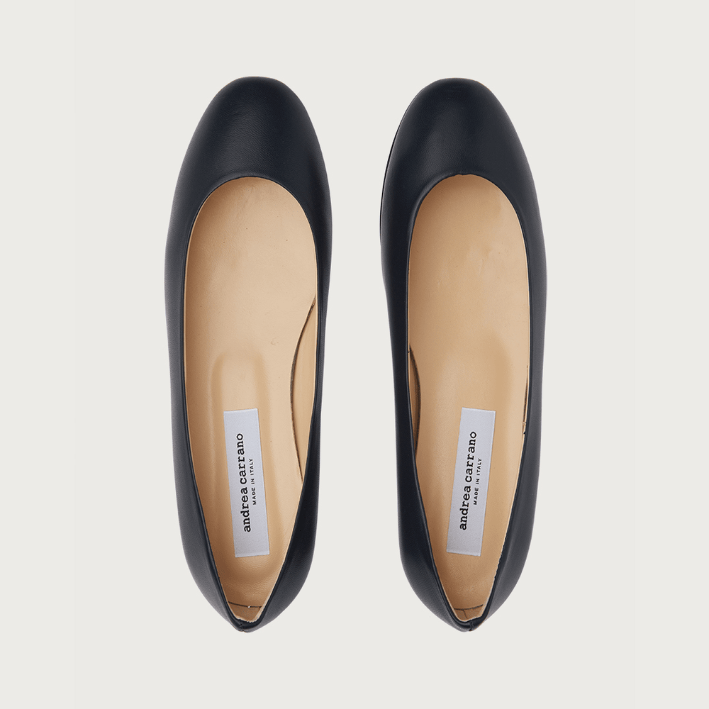 Ladies navy leather flat shoes online