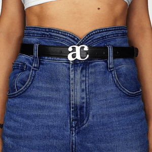 AC SILVER BUCKLE-BLACK LEATHER BELT belts andreacarrano 