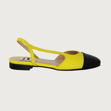 Chloe .5' Slingback Canary Yellow-Black Leather Flats andreacarrano 