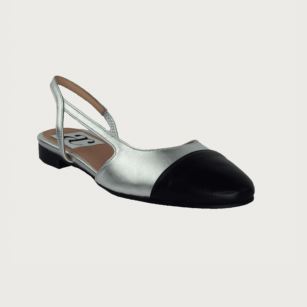 Chloe .5' Slingback Silver-Black Leather Flats andreacarrano 