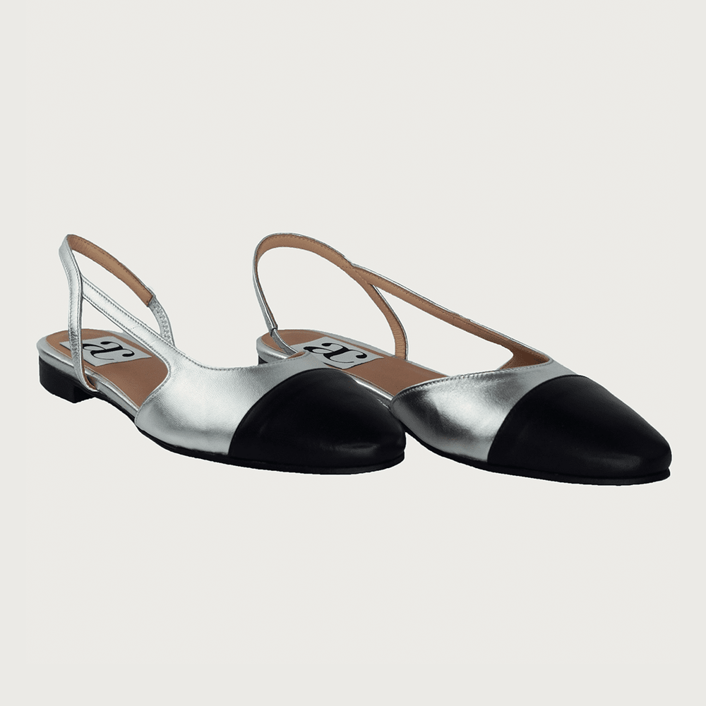 Chloe .5' Slingback Silver-Black Leather Flats andreacarrano 