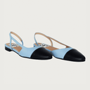 Chloe .5' Slingback Sky Blue-Black Leather Flats andreacarrano 
