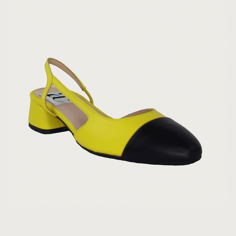 Chloe 1.5' Slingback Canary Yellow-Black Leather Flats andreacarrano 