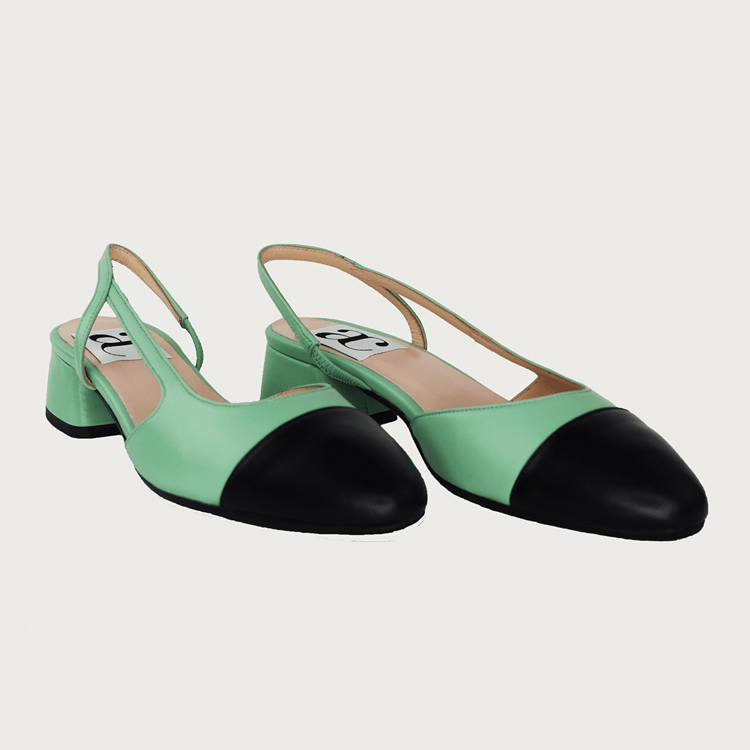 Chloe 1.5' Slingback Pistachio-Black Leather Flats andreacarrano 