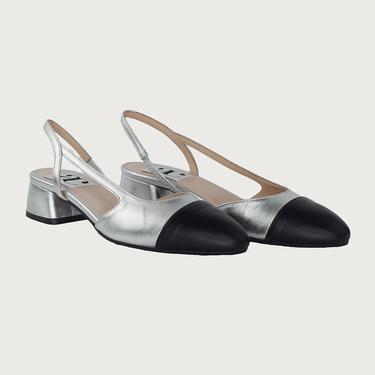 Chloe 1.5' Slingback Silver-Black Leather Flats andreacarrano 