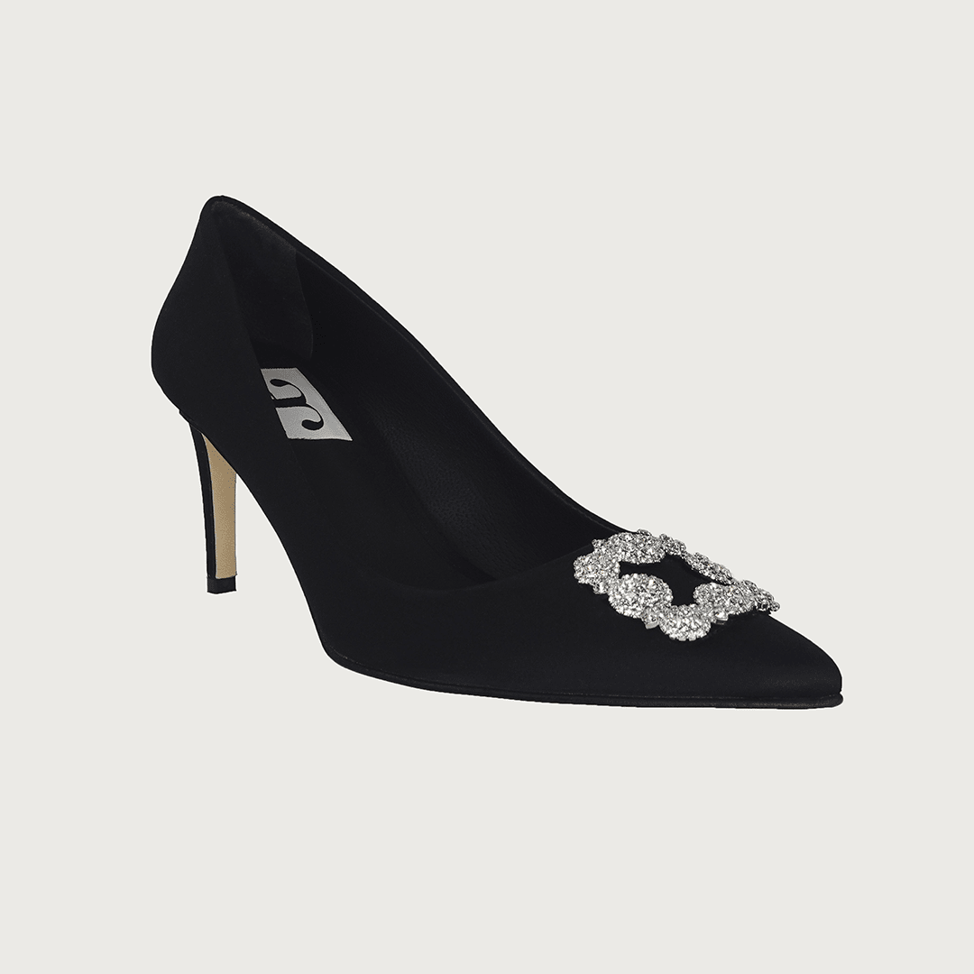 Diane Black Satin Jewel Heels andreacarrano 