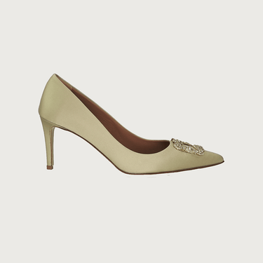 Diane Champagne Satin Jewel Heels andreacarrano 