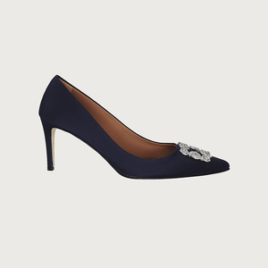 Diane Navy Satin Jewel Heels andreacarrano 