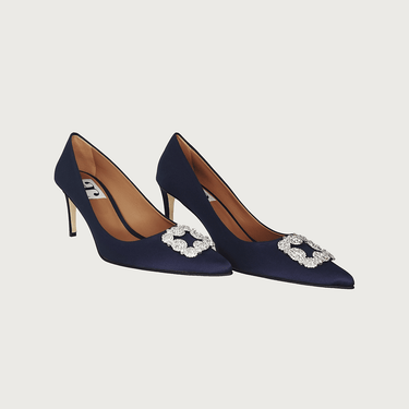 Diane Navy Satin Jewel Heels andreacarrano 