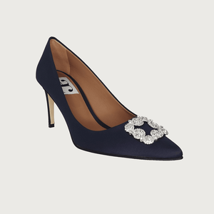 Diane Navy Satin Jewel Heels andreacarrano 