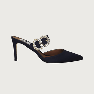 Iside Navy Satin Jewel Heels andreacarrano 