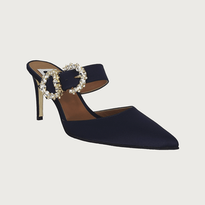 Iside Navy Satin Jewel Heels andreacarrano 