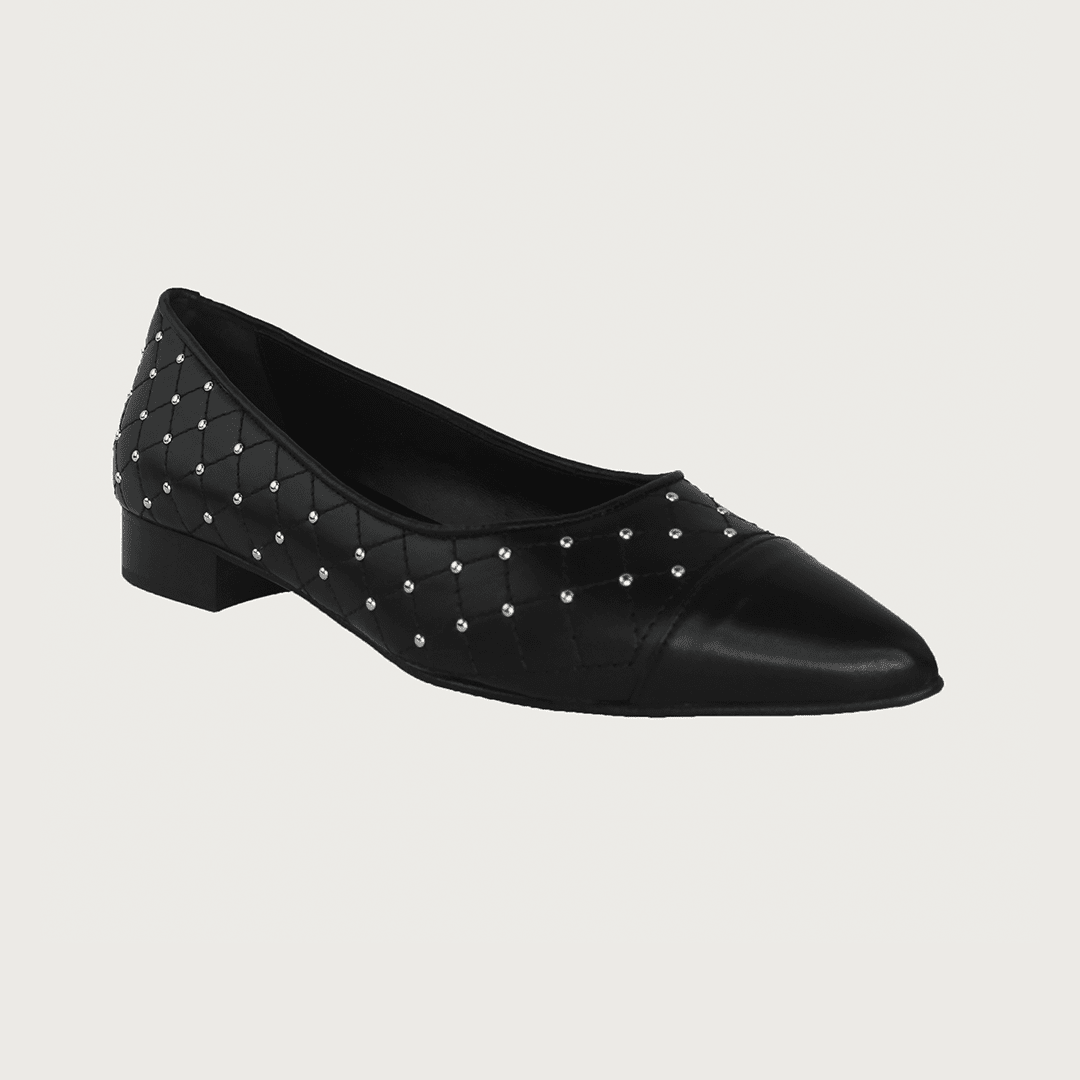 JACKIE QUILTED BLACK LEATHER SILVER STUDS Flats andreacarrano 