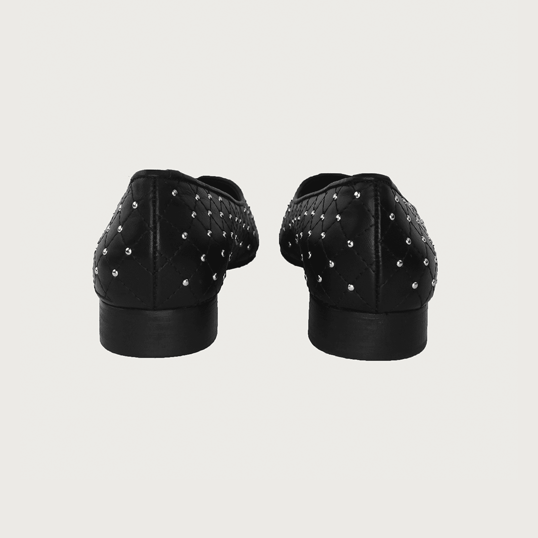 JACKIE QUILTED BLACK LEATHER SILVER STUDS Flats andreacarrano 