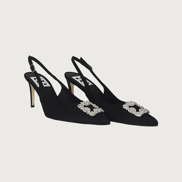 Jade Black Satin Jewel Heels andreacarrano 