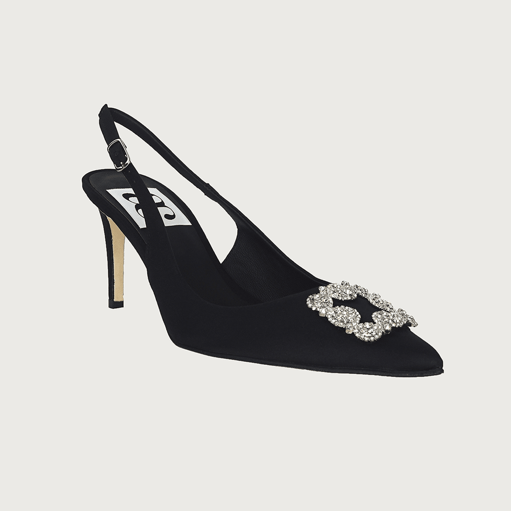 Jade Black Satin Jewel Heels andreacarrano 