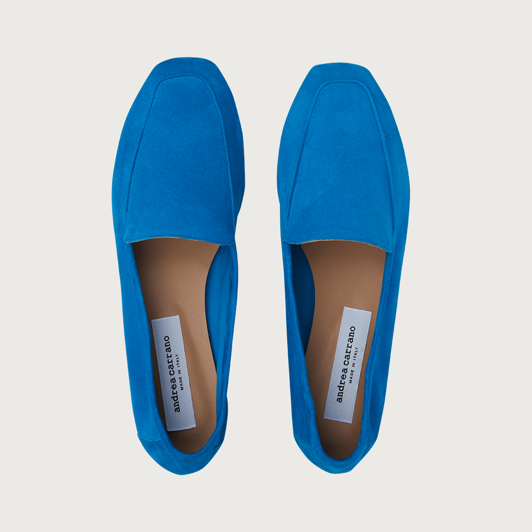 Mare Turquoise Blue Suede moccasins Andrea Carrano 