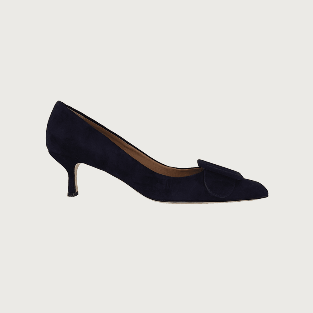 Navy and white kitten heel shoes online