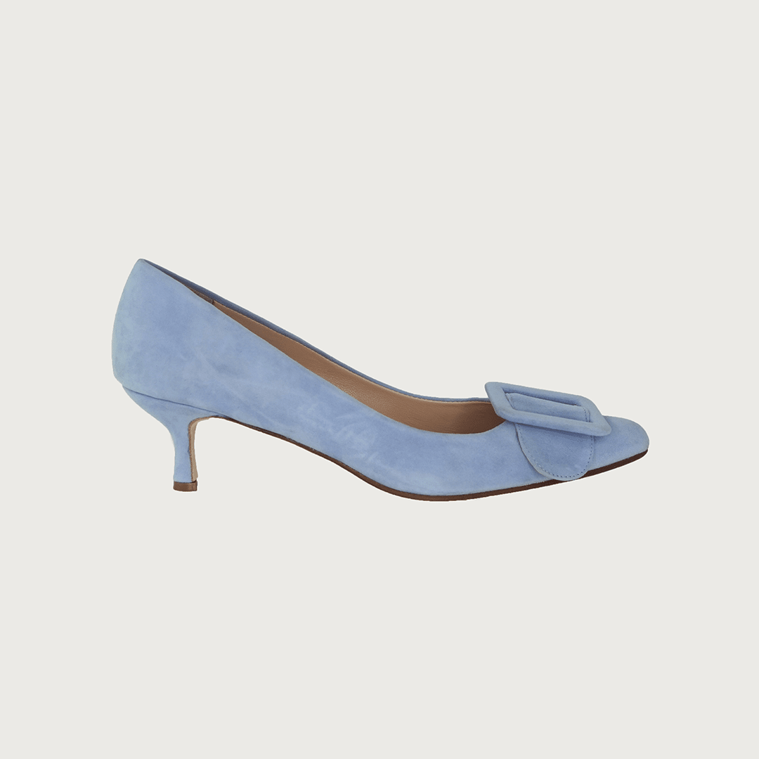 Blue suede kitten heels online