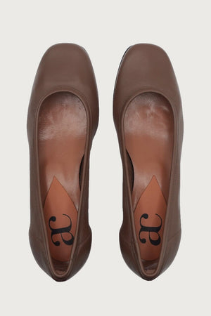 Elena Chocolate Brown Leather Heels andreacarrano 